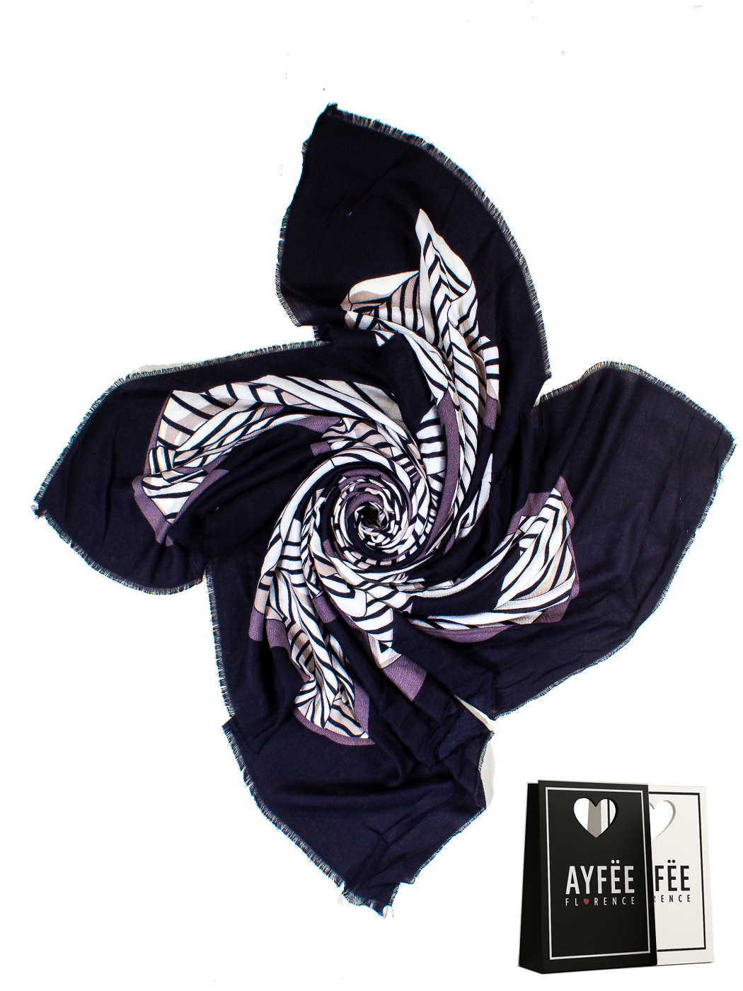 MAXISQUARE STAMPA SCARF DESIGN, CM 140*140, 100% VISCOSE, MADE IN PRC      - BLACK